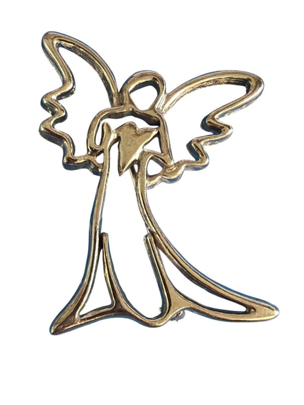 Vintage Camco Angel Silver Tone Brooch Pin Openwork Heart Guardian Estate 1.5"